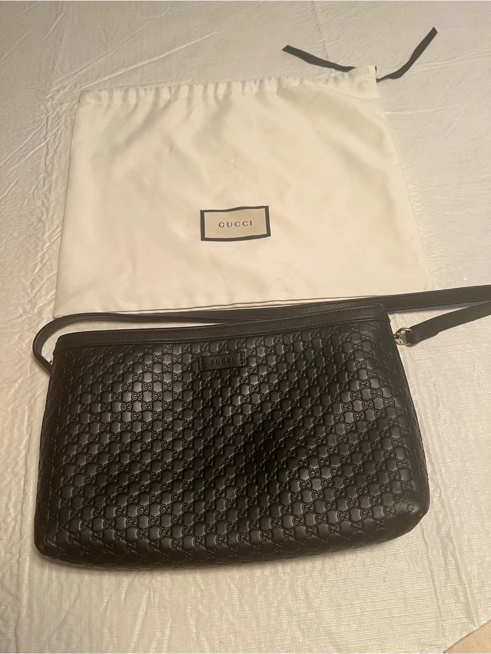 Gucci Black Embossed Leather Messenger Crossbody
